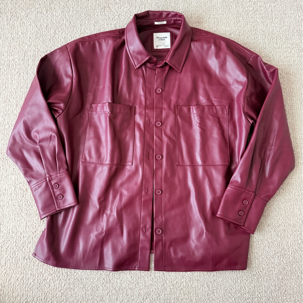 Abercrombie & Fitch Maroon Faux Leather Shirt
